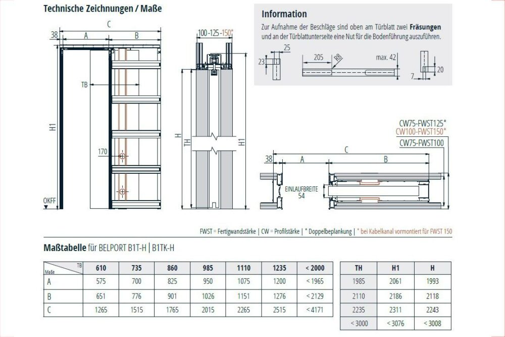 BELPORT B1TH Schiebetürsystem für einflügelige Holztürblätter in Trockenbauwänden & Holzständerwerken 26 B1TH Infos