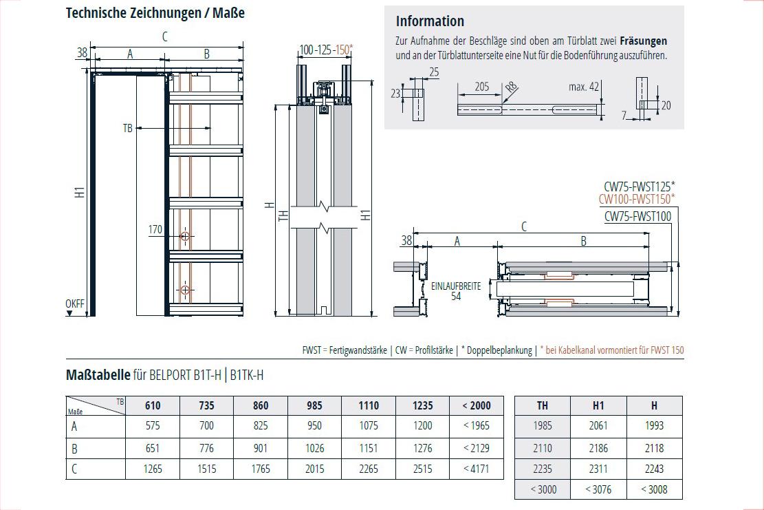 BELPORT B1TH Schiebetürsystem für einflügelige Holztürblätter in Trockenbauwänden & Holzständerwerken 8 B1TH Infos