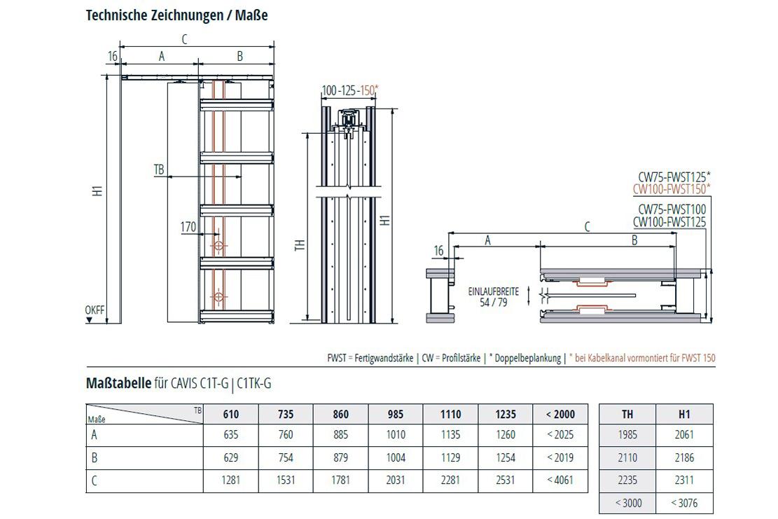 CAVIS C1TG Schiebetürsystem für einflügelige Glastürblätter in Trockenbauwänden & Holzständerwerken 6 C1TG_Infos
