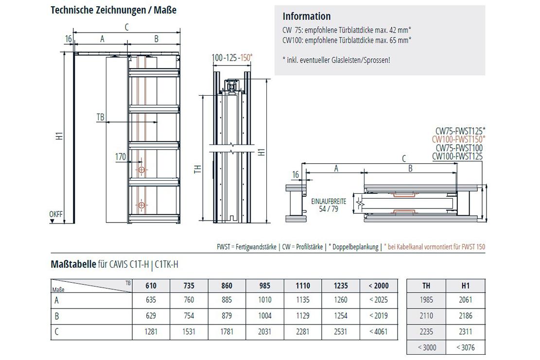 CAVIS C1TH Schiebetürsystem für einflügelige Holztürblätter in Trockenbauwänden & Holzständerwerken 6 C1TH_Infos