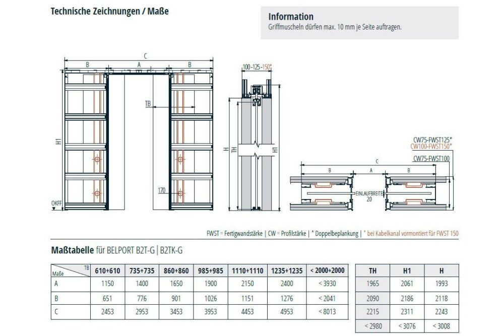 BELPORT B2TG Schiebetürsystem für zweiflügelige Glastürblätter in Trockenbauwänden & Holzständerwerken 12 B2TG_Infos