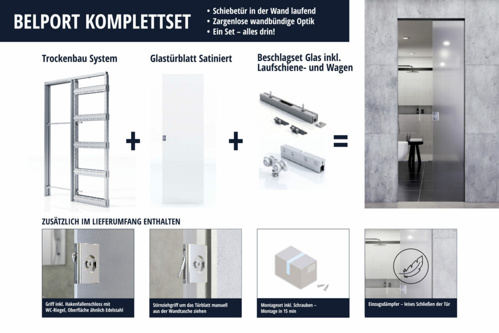 Alternative view of BELPORT B1TG abschließbares Schiebetürkomplettset (Satiniert mit Stirnziehgriff) für Trockenbauwände